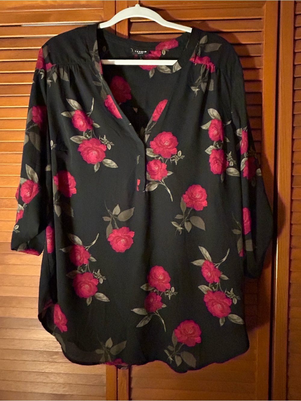 torrid Black Tunic with Pink Rose Print
